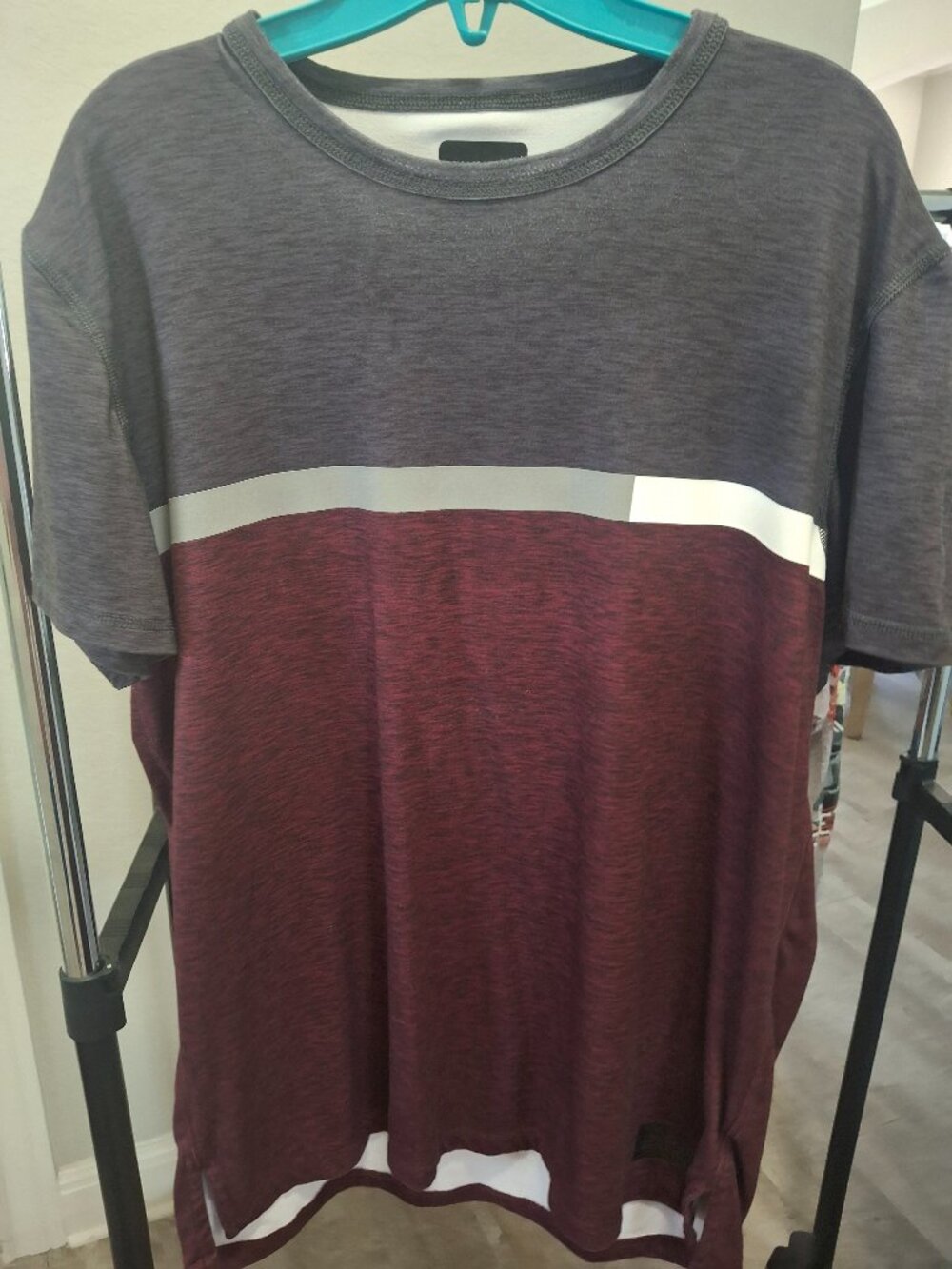 American Eagle Outfitters, large maroon with grey short sleeve shirt